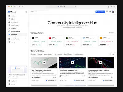 Monexa - AI Stock - Community Mode ai analysis animation clean community design finance financial graphic design investment modern motion graphics stock technology ui uidesign uiux ux uxdesign web design