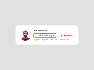 Ticky - Profile Picture Upload Component UI/UX Design - Admin UI avatar component component design file upload form design image upload interaction design modern ui panze studio product design profile management profile picture profile upload saas ui component ui element upload button user interface ux design web app web component