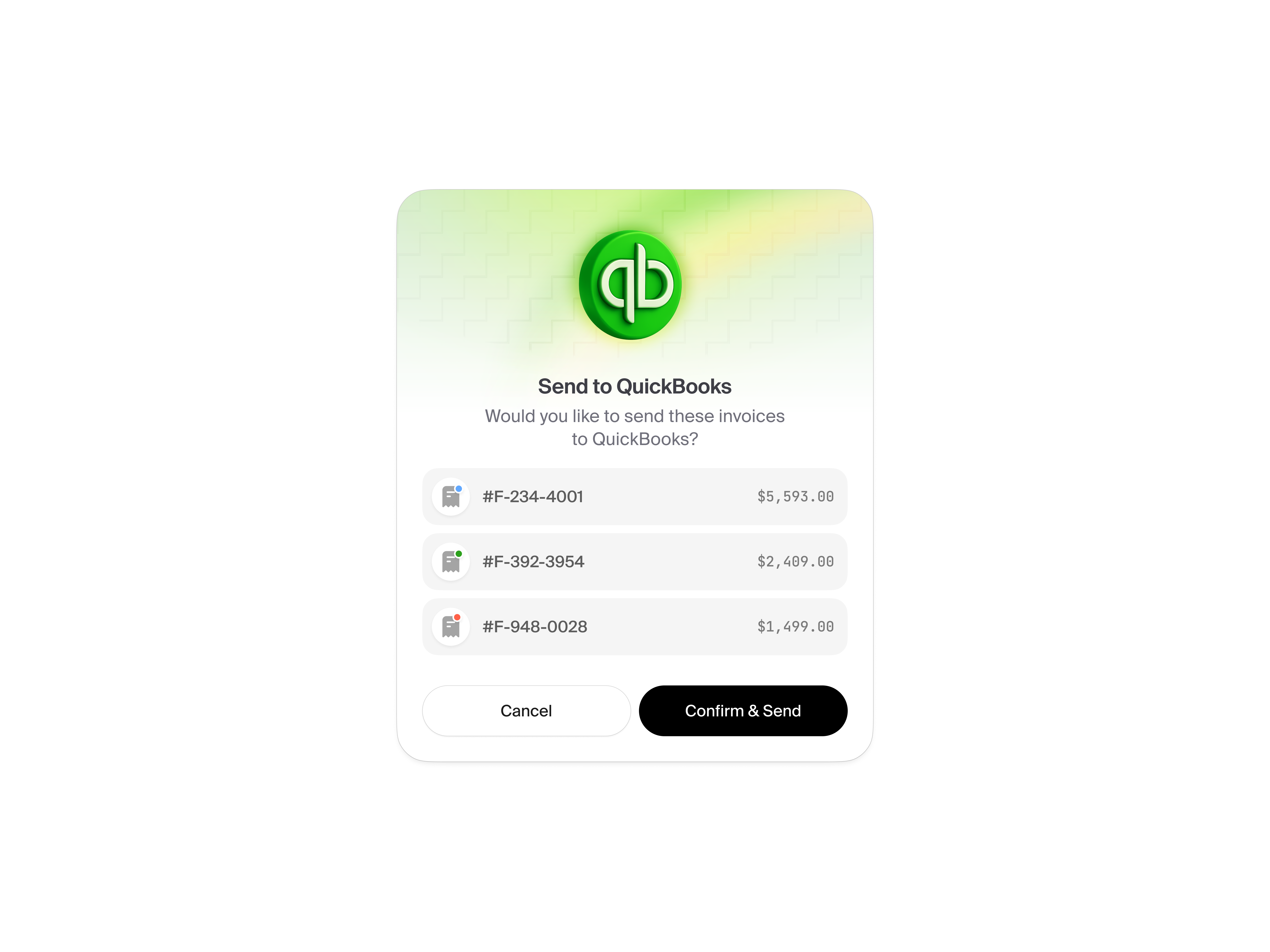 Example of Quickbooks Modal