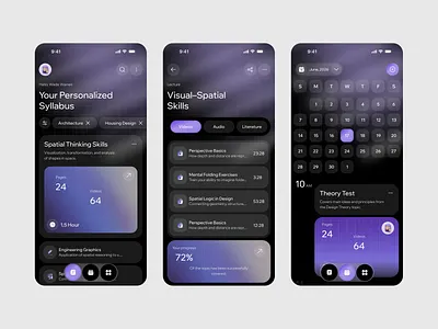 Modern E-Learning Mobile App aiapp appdesign darkui dashboard edtech education elearning learningapp mobileapp productdesign saas studentapp uiux uxdesign
