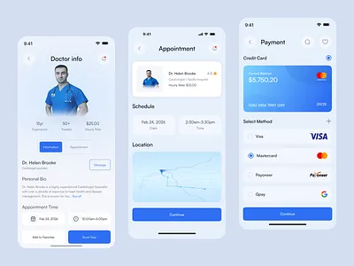 Doctor Appointment App app app design appointment booking design doctor app doctor booking app doctors health health care health tracker healthcare app hospital app ios mobile app mobile ui modern ui payment ui ui design