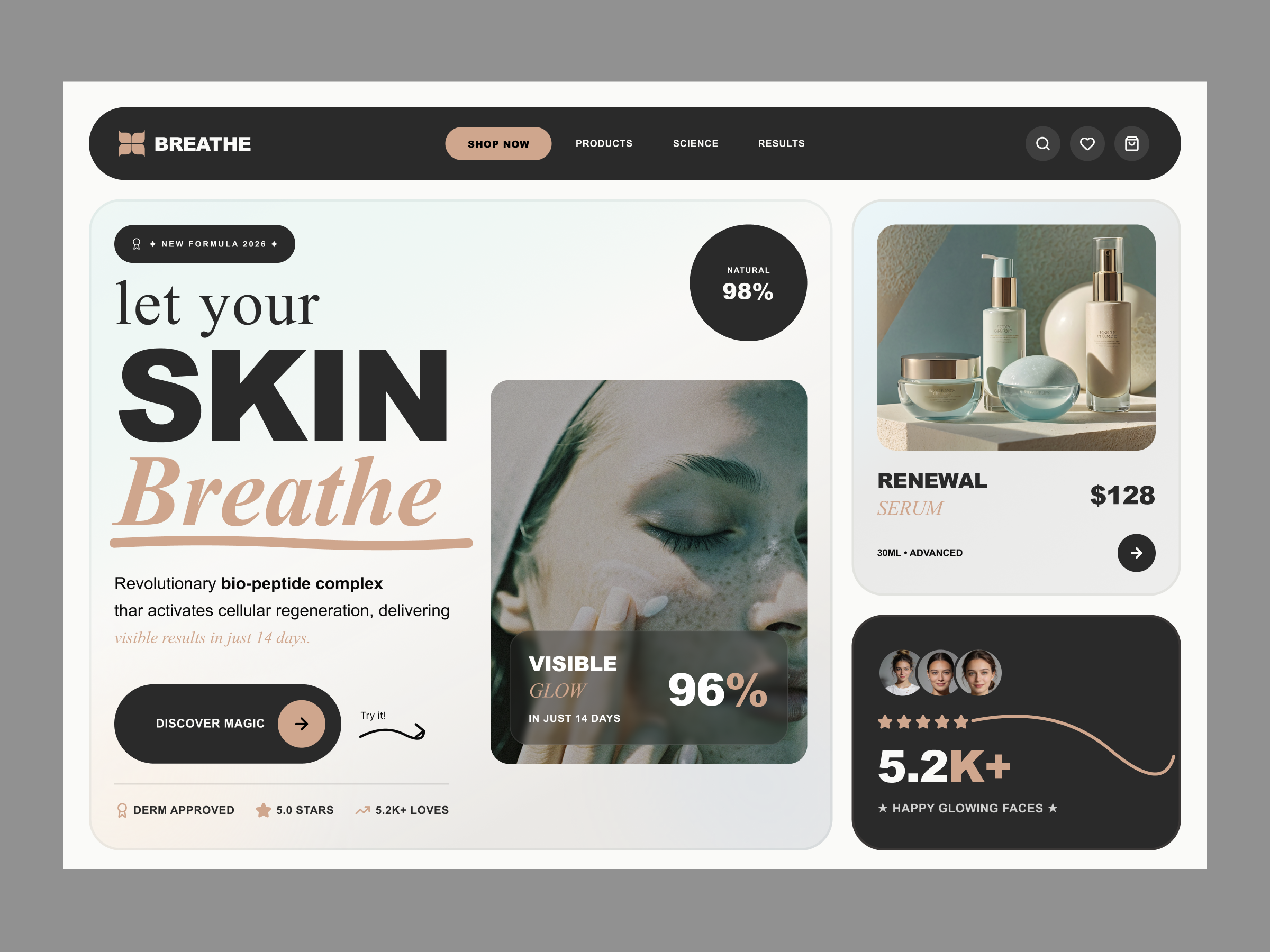 BREATHE — Luxury Skincare Hero Section UI beauty brand ecommerce ui hero section minimal ui modern design product design skincare ui design ux design web design