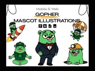 Gopher Mascot Illustrations Pack animal mascot brand mascot branding cartoon illustration character design character illustration custom mascot digital mascot graphic design icon design illustration mascot mascot design mascot illustration product design sticker design vector illustration vector mascot web illustration