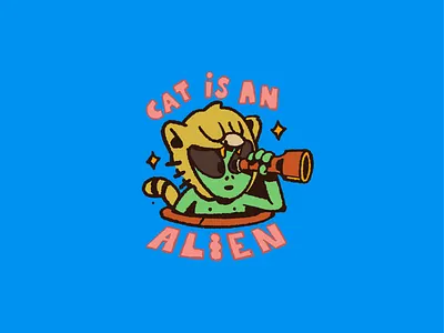 Cat is an Alien! - Sticker Design Illustration alien alienated animation cartoon cat character design drawing fun graphic design illustration pastel simple spaceship telescope