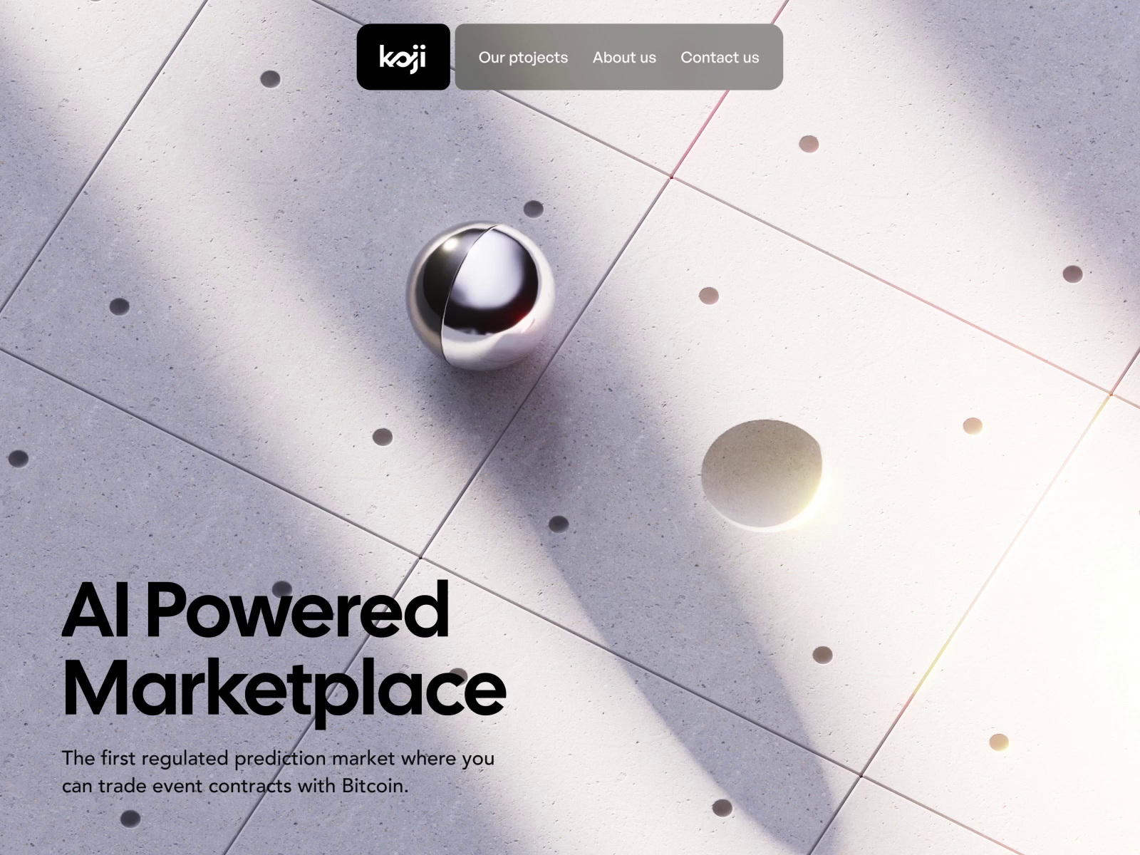 Example of Koji Landing page hero section web design 3D animation