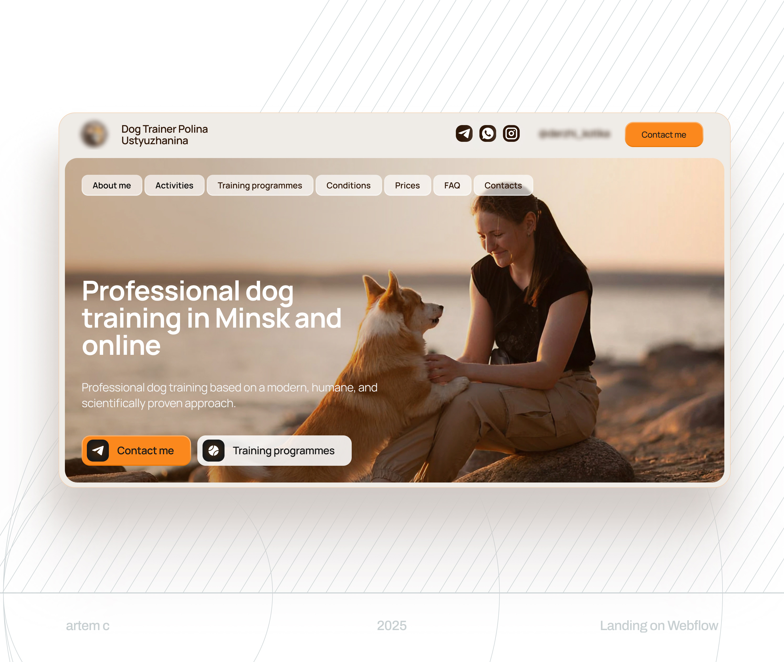 Dog trainer landing concept dog website landing orange trainer website ui web web design