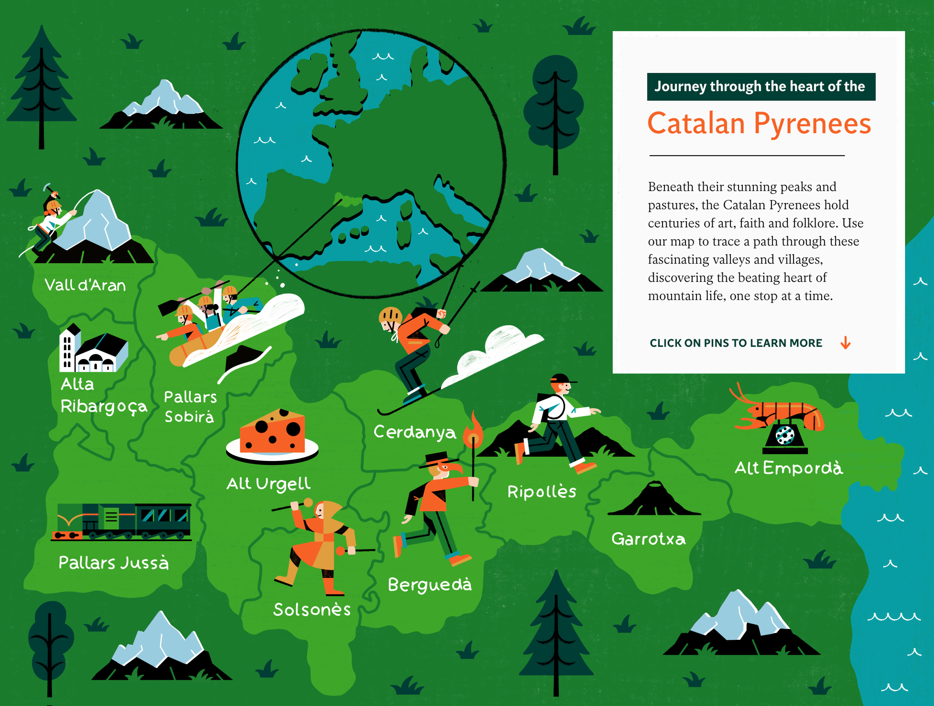 The Independent - Visit Pyrenees colour contemporary map design editorial illustration illustration map print