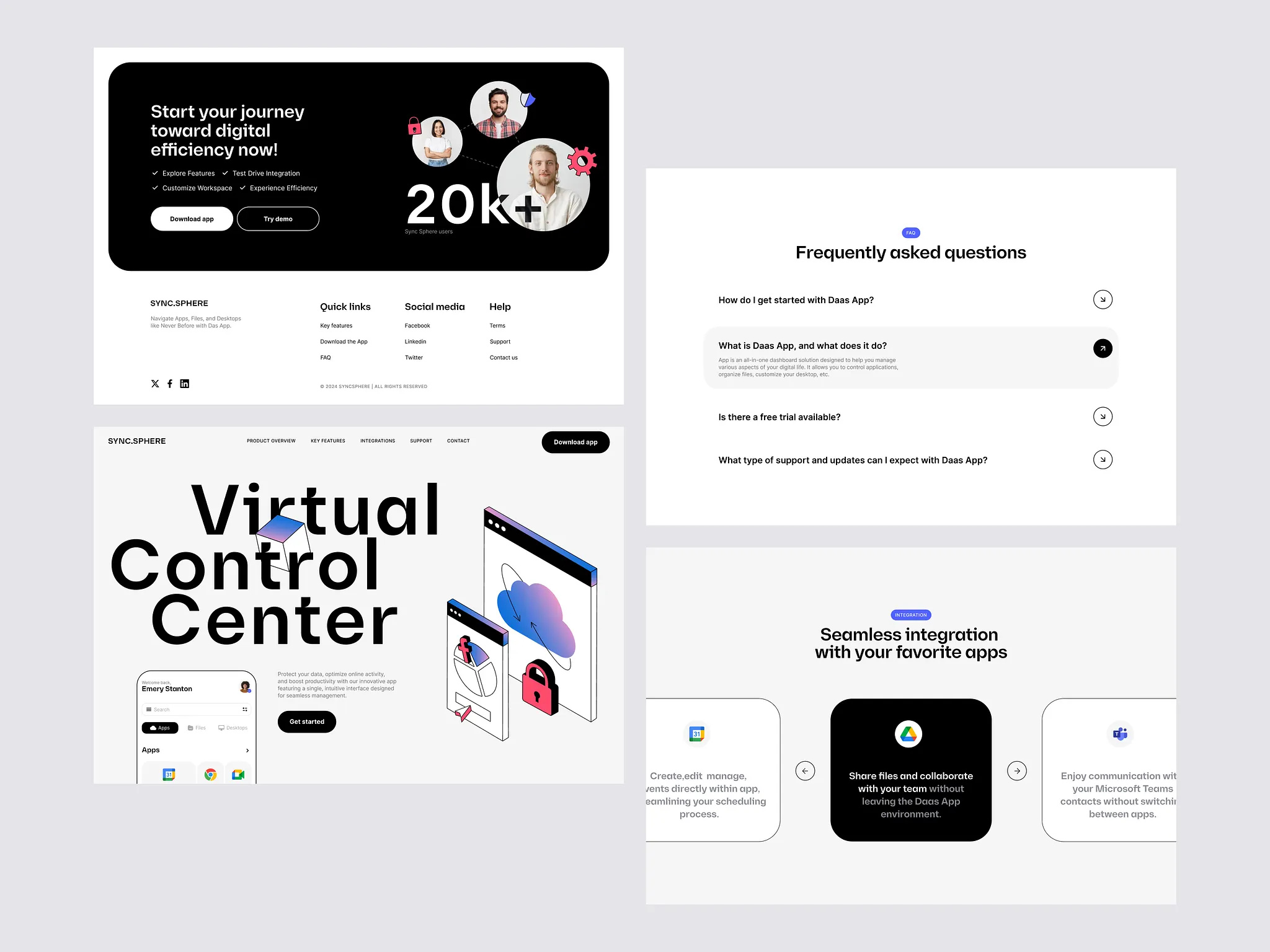 Example of Sync.Sphere Productivity App Landing Page