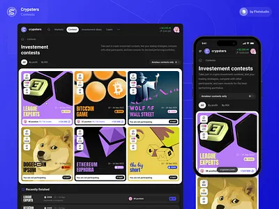Crypsters: Contests Page Interface Design bitcoin card cards contest crypsters crypto cryptocurrency design interface investment leaderboard table ui ux web website