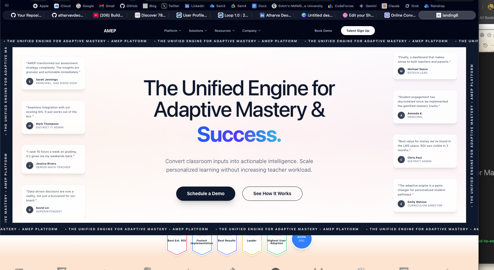 Adaptive Learning Platform — Enterprise Landing Page branding dashboard edtech enterprise landing page minimal product design saas ui design web design