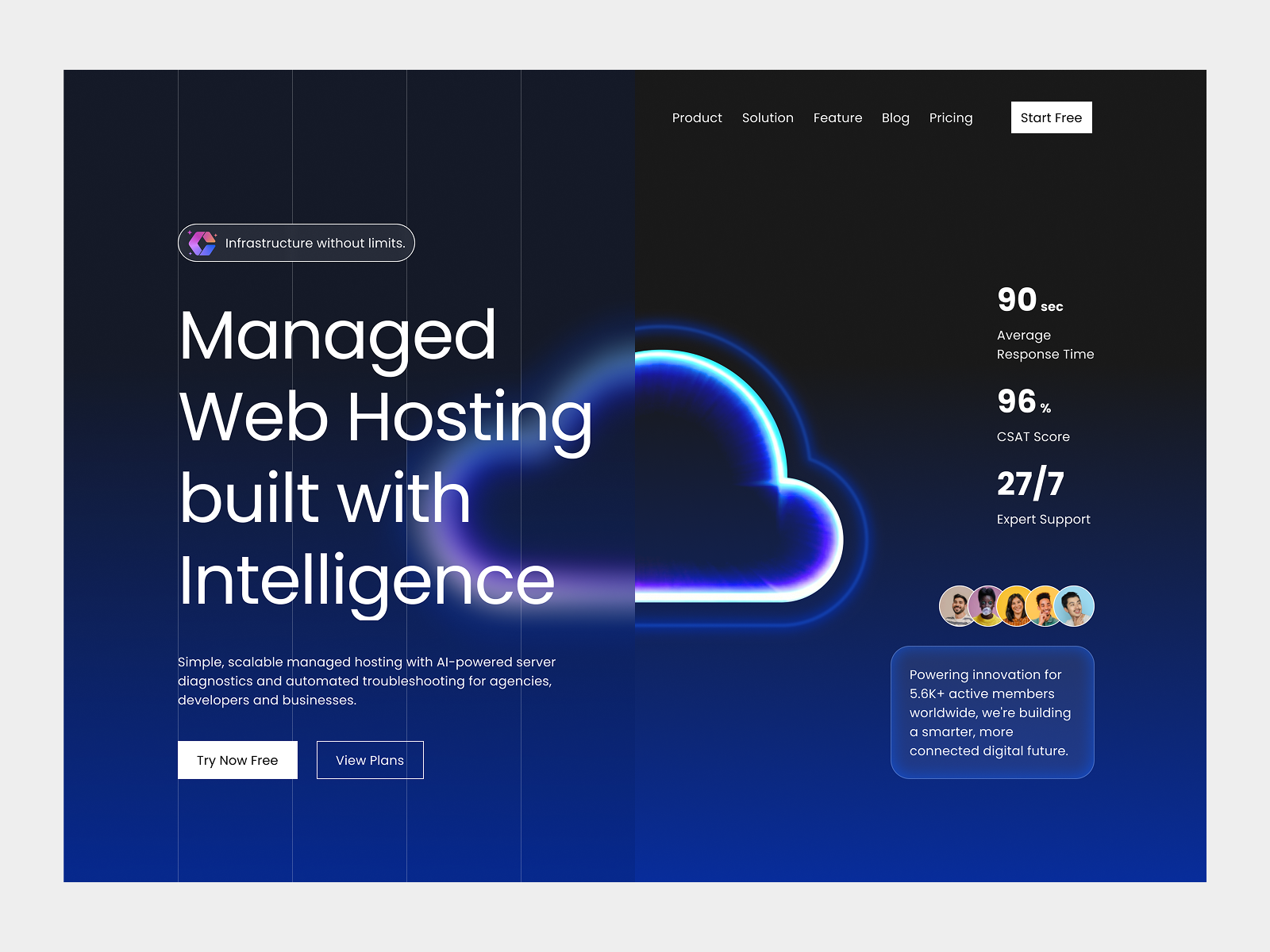 Cloud Intelligence Hero Section ☁️ ai cloud darkmode glassmorphism hosting landingpage webdesign