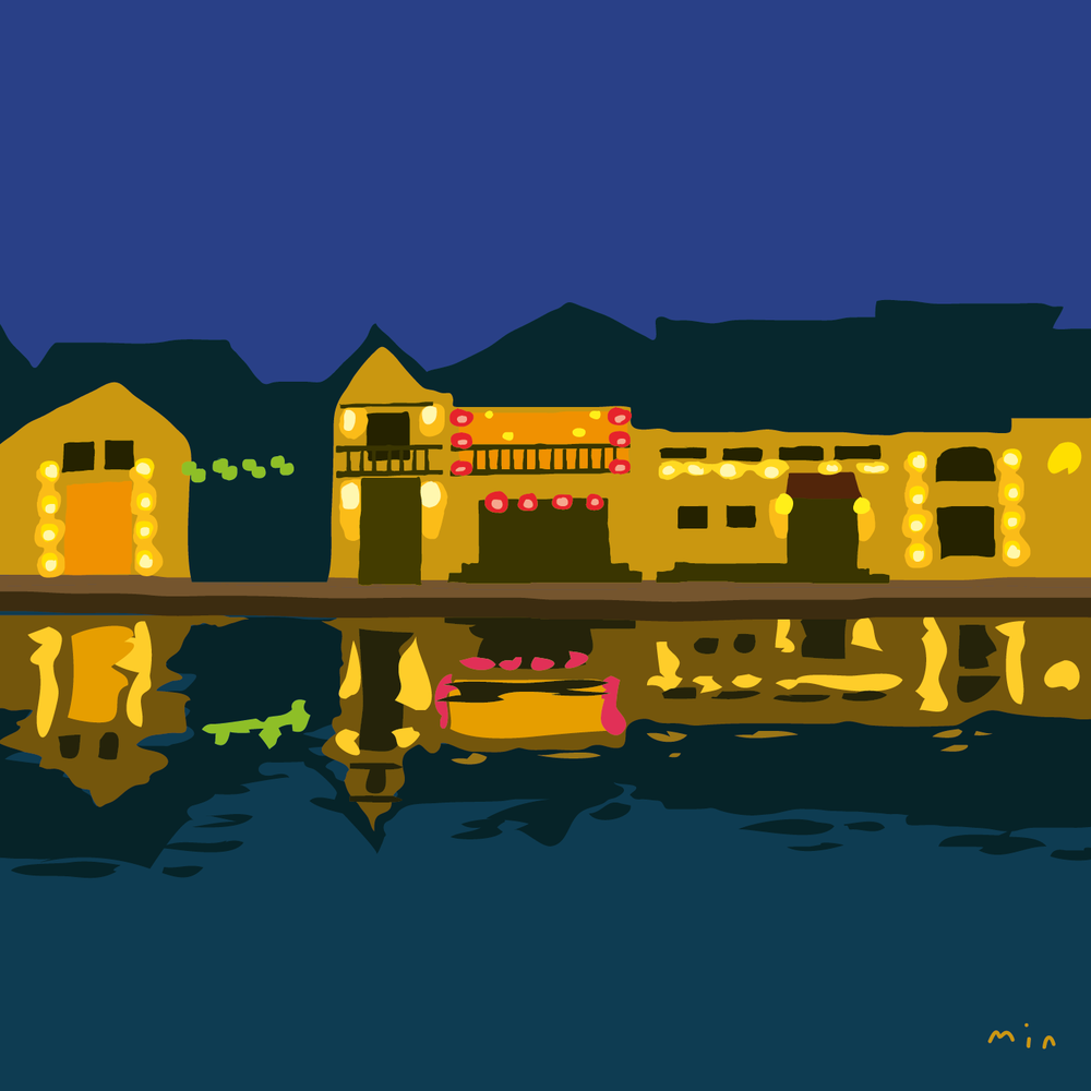 Colors of Vietnam: Yellow Walls & Green Leaves architecture dailylife flatdesign hoian illustration landscape nature summer travelillustration tropical vacation vectorart vietnam