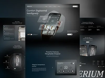 Aerium - Futuristic Smart Home Technology Product Website Design app showcase elegant gradient landing page luxury minimalist mobile app landing page mobile app website modern product showcase professional smart home smart home app technology website ui ui design web design website website design website page