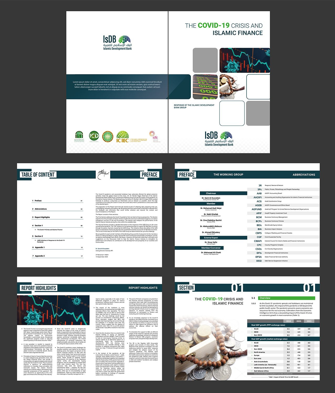 Editorial Report Layout for Islamic Development Bank – COVID-19 branding catalog design design graphic design marketing design print design report book