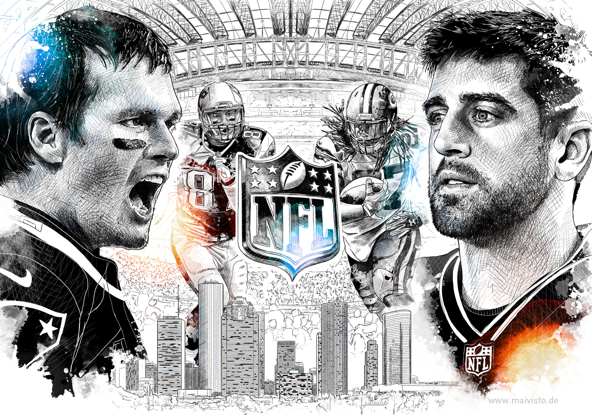 Editorial Illustration for ESPN Magazine (unused) drawing espn football illustration illustration ink nfl pencil photoshop wacom watercolor