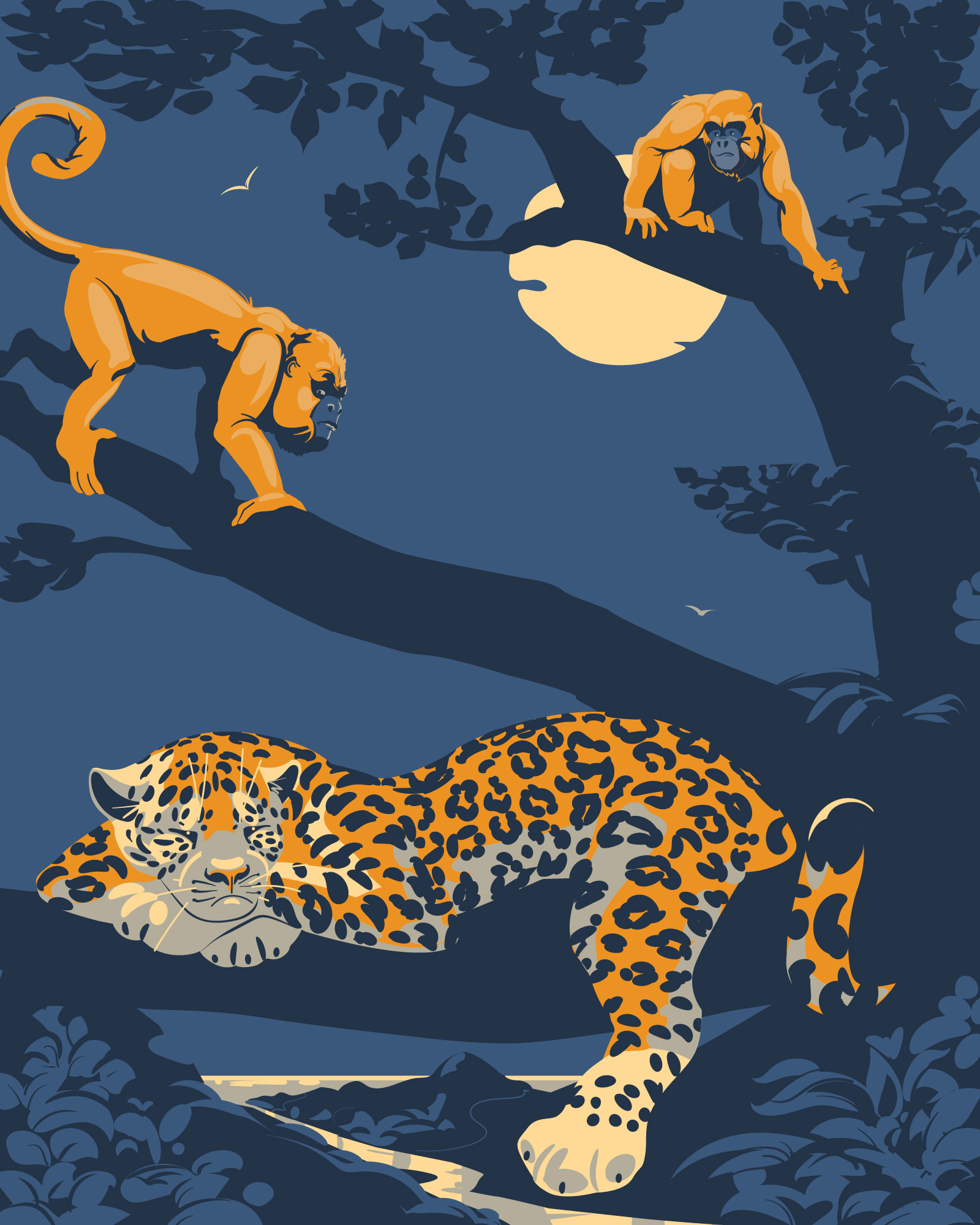 Dangerous crossing animal big cat brazil digitalart drawing ecuador howler monkey illustrator jaguar peru south america vector