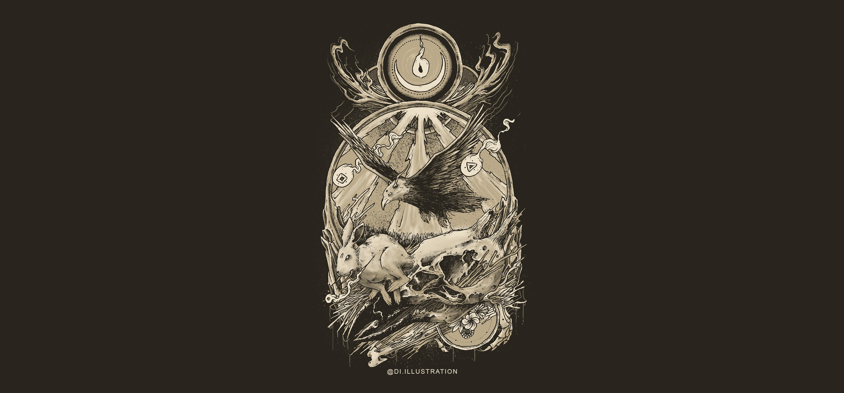 Eagle Hunt - Cycle of Instinct and Sacrifice coveralbum darkart design designtshirt eagle graphic design hunt illustration nature rabbit