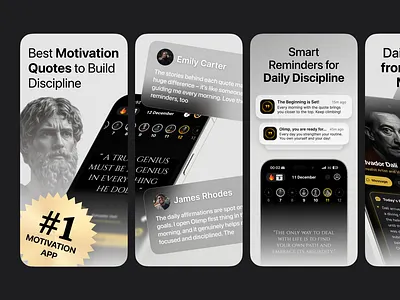 Olimp - Appstore Screenshots iosapp mobileapp mobileproduct motivationapp productdesign quotesapp uidesign uxdesign