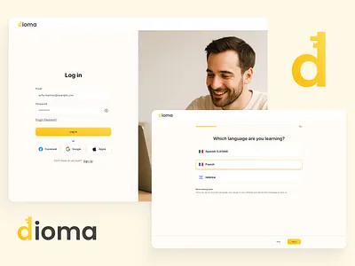 Dioma: Language Learning App Onboarding & Modern EdTech UI edtech ui design education dashboard fintech for education inter font ui language course ui language learning app minimalist app design mobile learning modern edtech onboarding flow study app ux user experience design