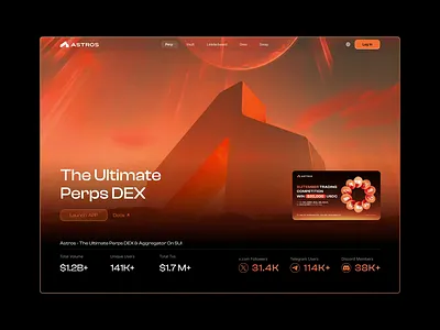 Astros - SUI Perps DEX and Aggregator website designed aggregator blockchain crypto dark mode dashboard defi derivatives dex fintech perps space theme sui trading ui design ux web3