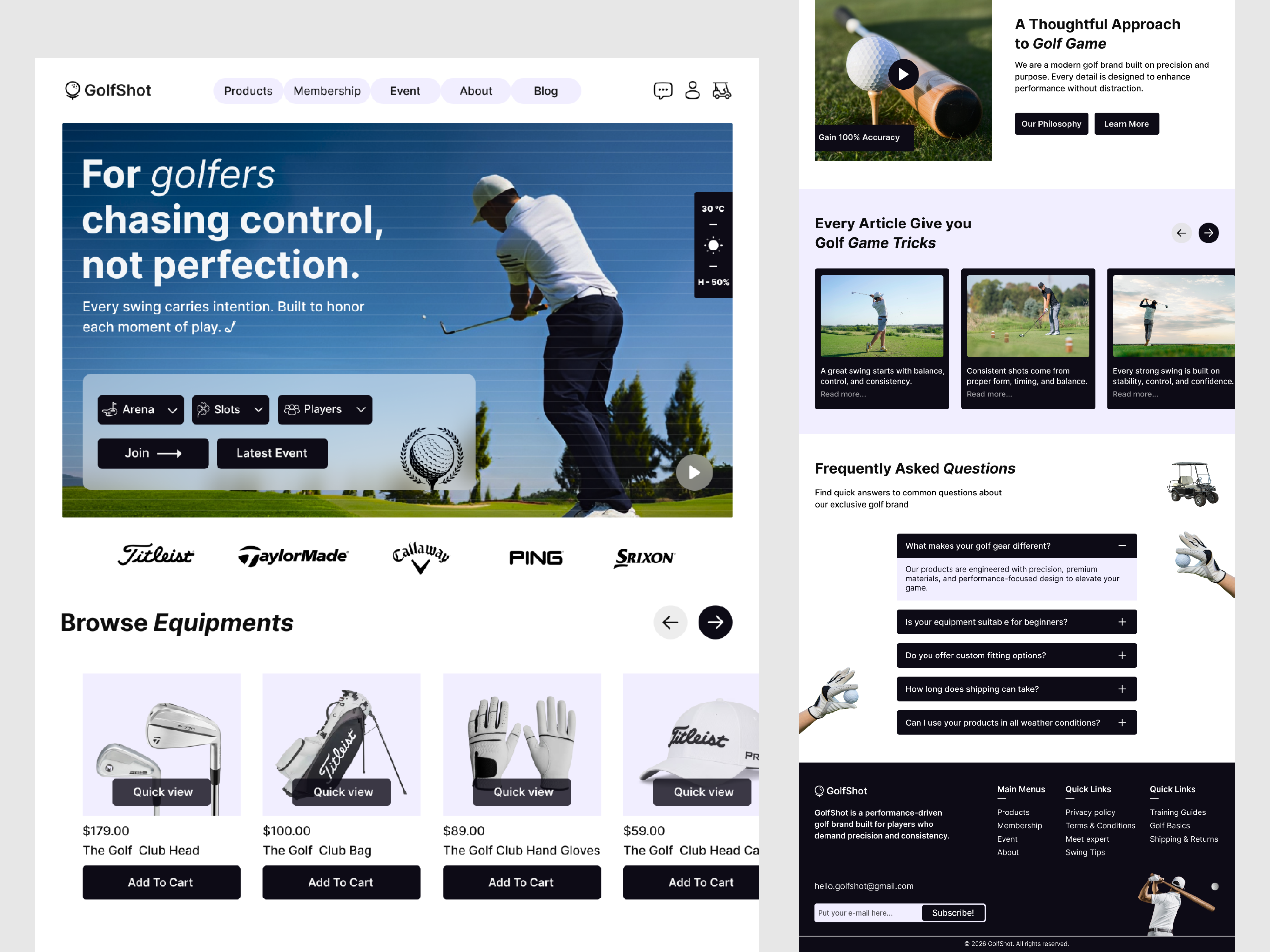 GolfShot Modern Golf Website UI Design branding design figma golf golf games golf website graphic design landing page landing page ui logo ui ui design uiux uiux design user experience user experience design user interface design ux website website ui