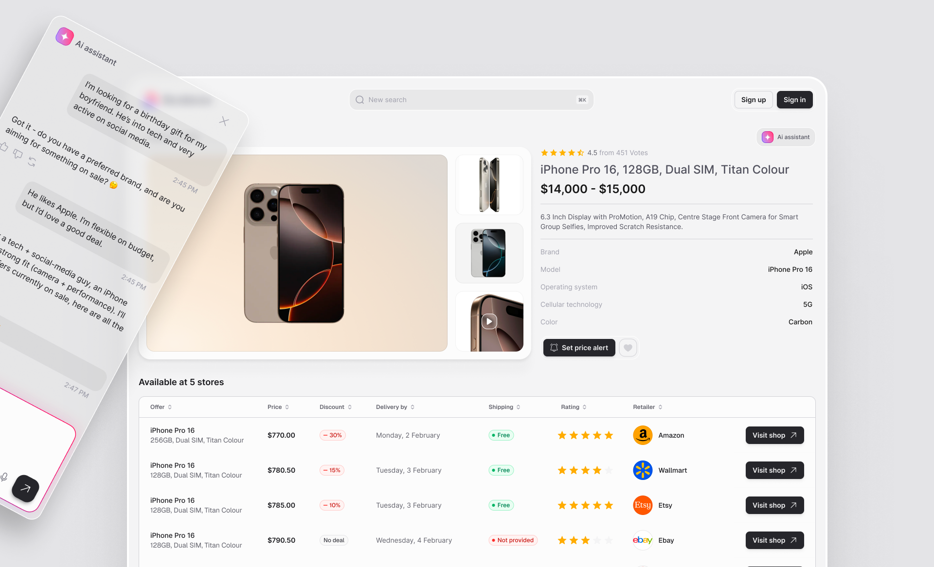 App Design: AI-Powered Product Discovery & Offer Comparison product design