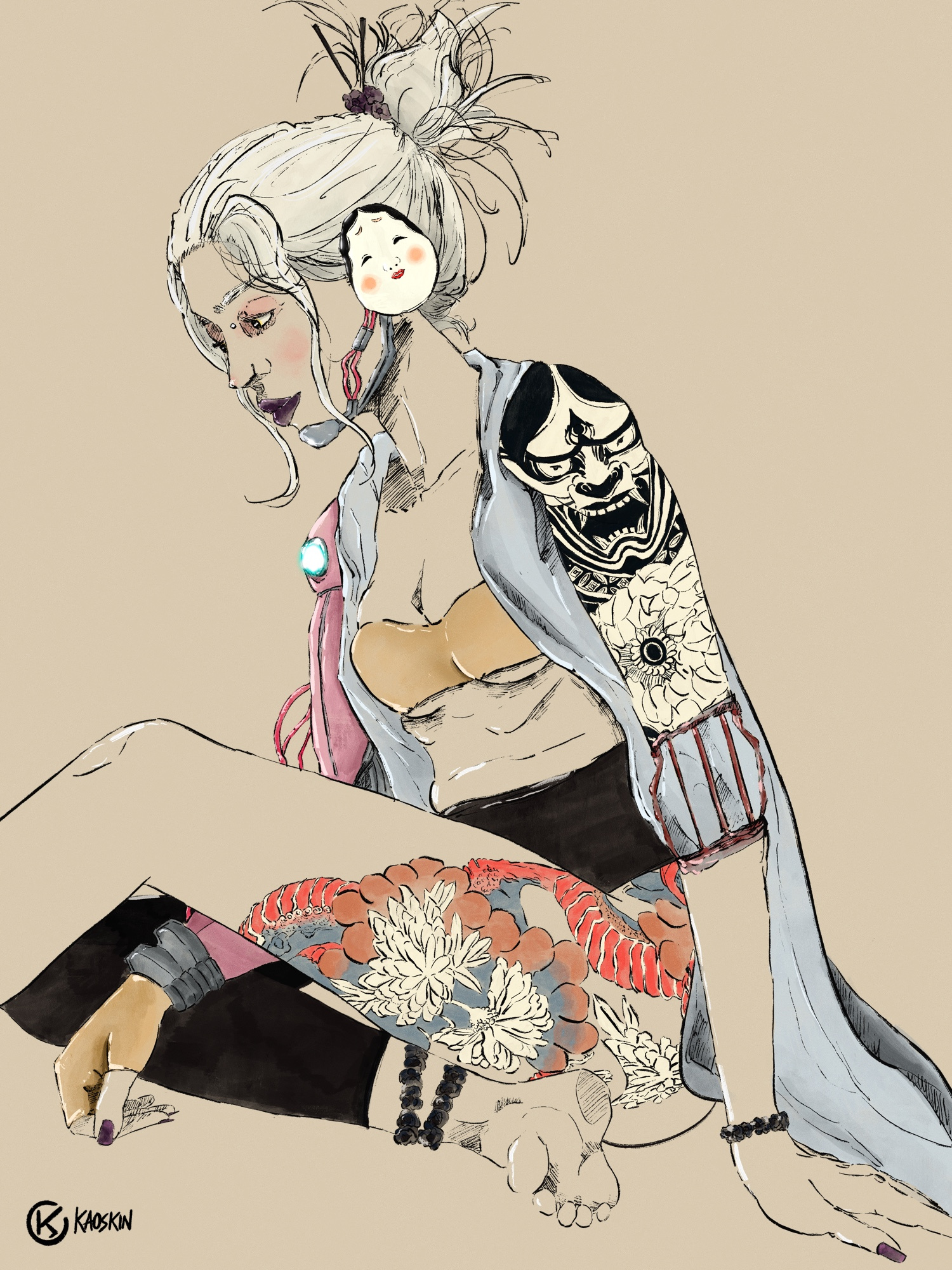 Hannya artdirection characterdesign contemporaryart cyberpunk darkart digitalart digitalillustration experimental figurative illustration lineart mask portrait procreate scifi surreal texture