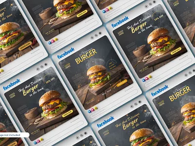 Burger & Fast-Food Social Media Post Design 3d animation branding design graphic design illustration logo ui ux vector