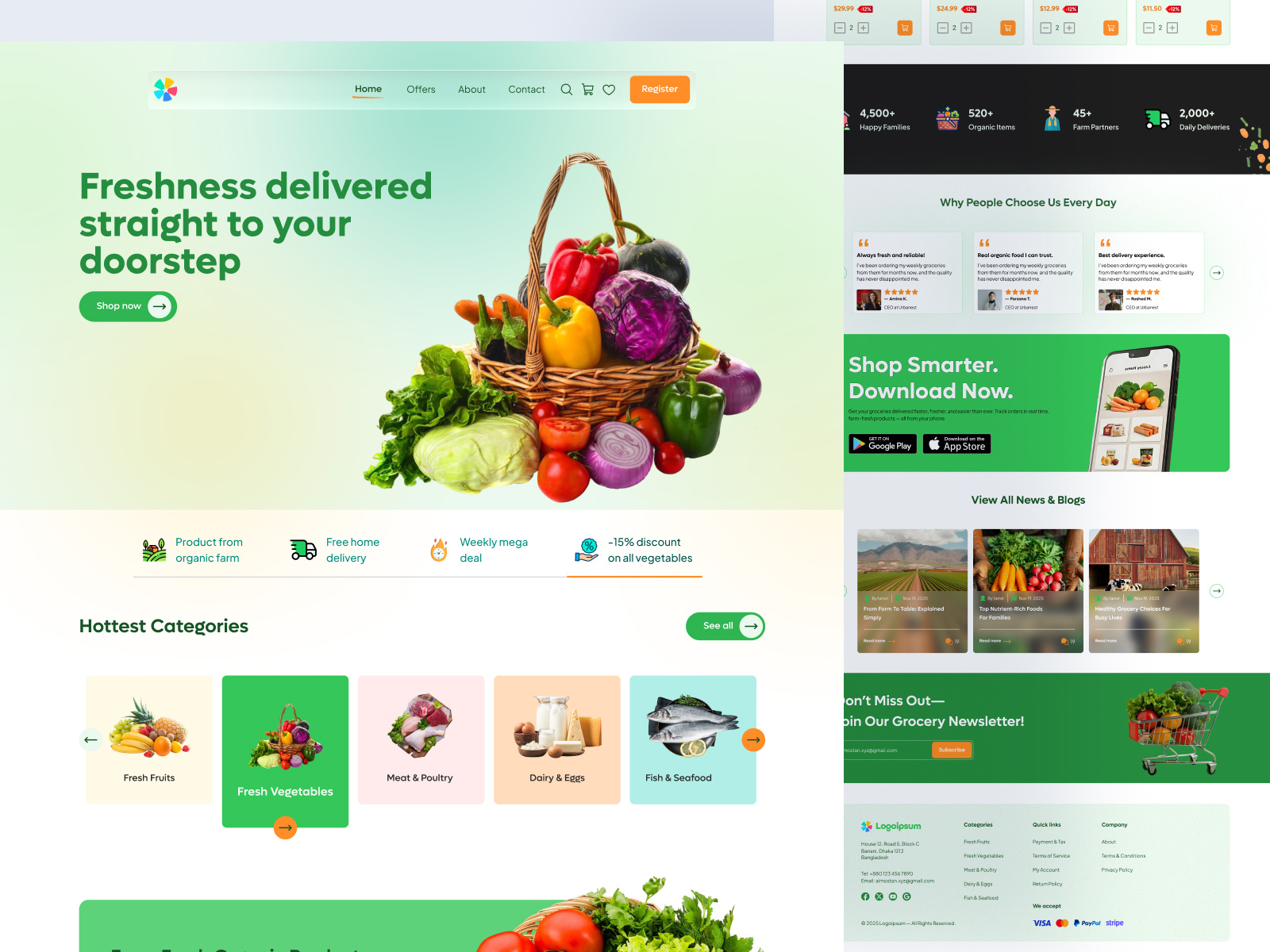 Grocery Landing Page cart design clean ui grocery landing page minimal design ui ui design uiux