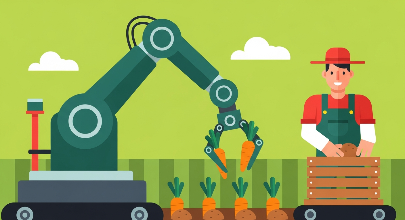 Agri-Tech Automation Flat Illustrations agri tech agricultural automation harvest illustration landscape illustration robotics saas smart farming