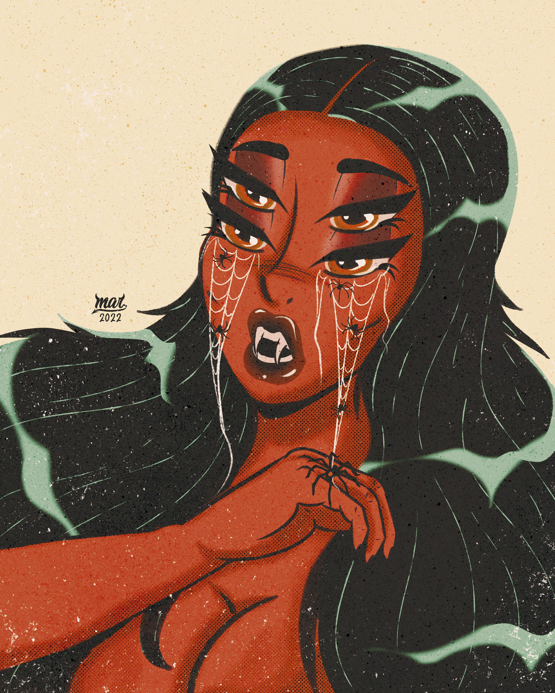 Crying spiders cartoon artist cartoon style character design dark art digital illustration horror art illustration poster art vintage illustration