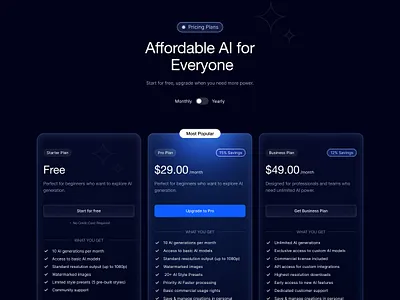 Dark Pricing page bluetheme clearcta darkmode darkpricing darktheme glowdesign graphic design pricing pricingcards ui ui inspiration uiuxdesign ux websitedesign