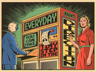 a tiny step everyday comic book comics computer design illustration motivation psychedelic retro surrealism techonolgy trippy typography vector vintage wisdom