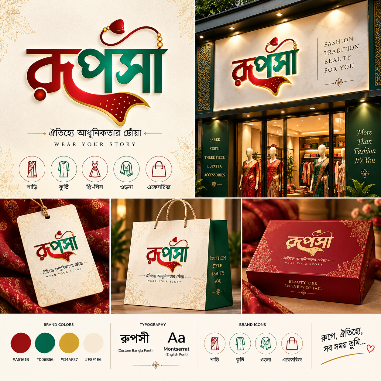 Ruposi - Bangla Typography Logo bangla typography bengali logo brand design brand identity clothing brand logo cultural branding dribbble design ethnic fashion fashion branding graphic design logo concept logo design retail branding sharee shop logo traditional logo typography logo visual identity