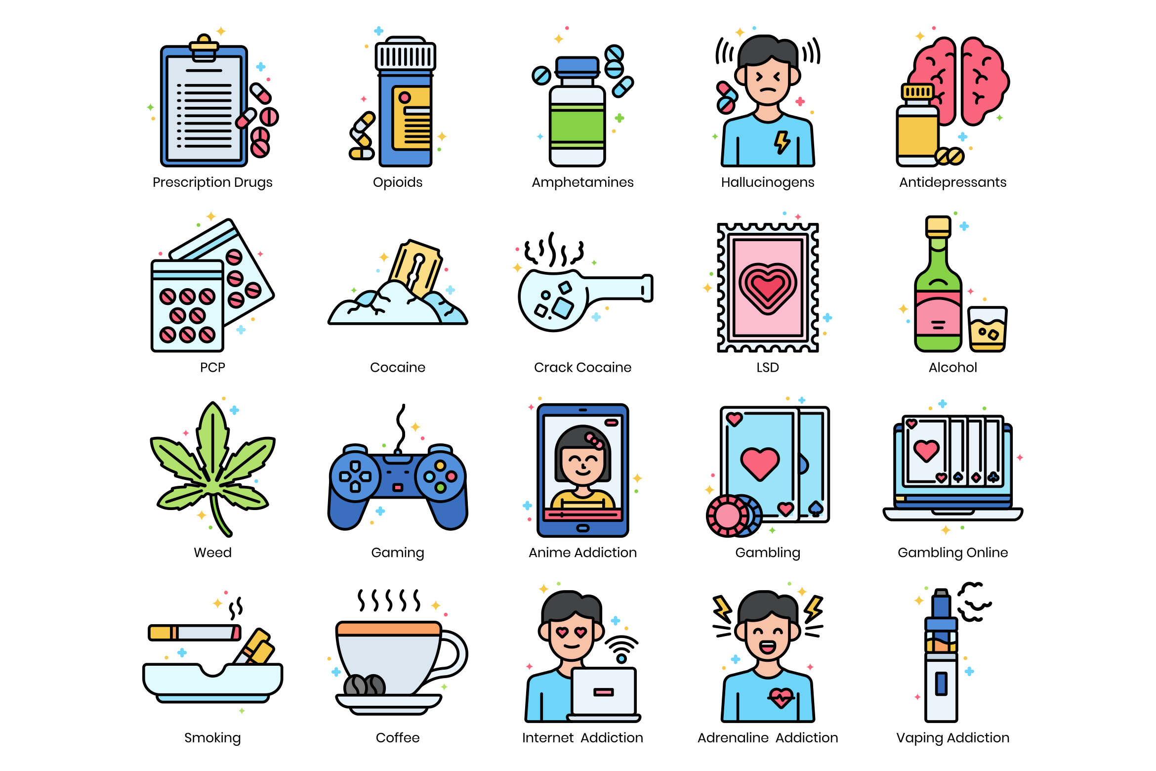 Addictions Vector Icons branding design graphic design icon icons illustration logo ui ux vector