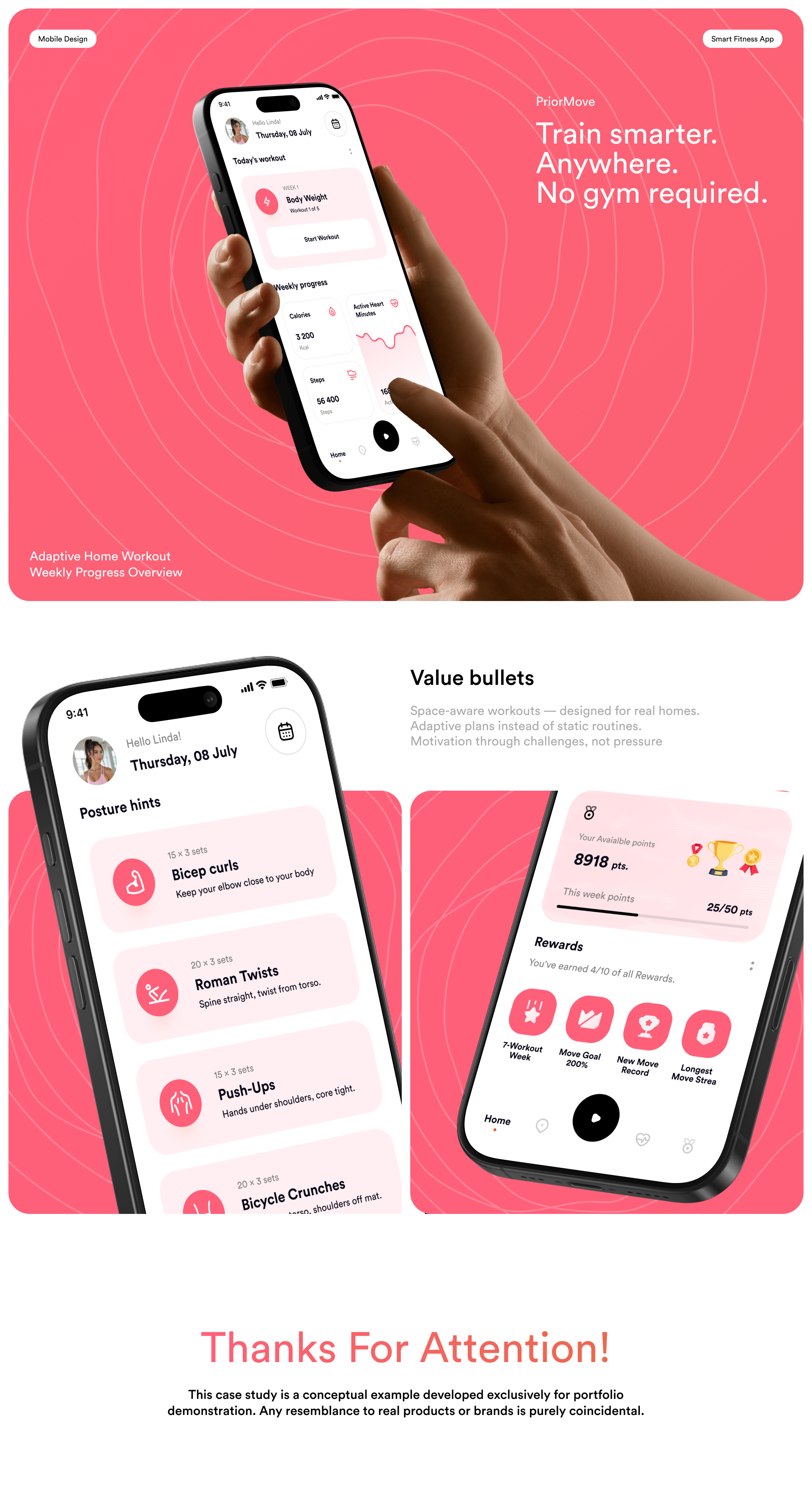 Smart Fitness App - PriorMove x Derribar Ventures app design ui ux