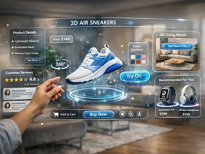 HoloShop: AR Sneaker Experience 3d ui animation commerce app concept design futuristics ui graphic design mobile app design product design retail design sneaker app ui