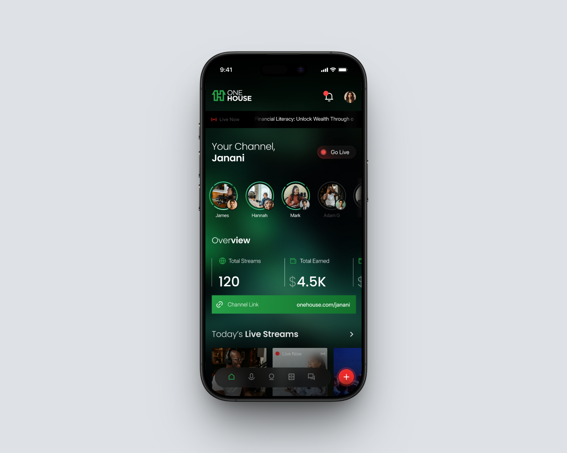OneHouse channel dashbaord design live mentor onehouse podcast stories ui uiux ux