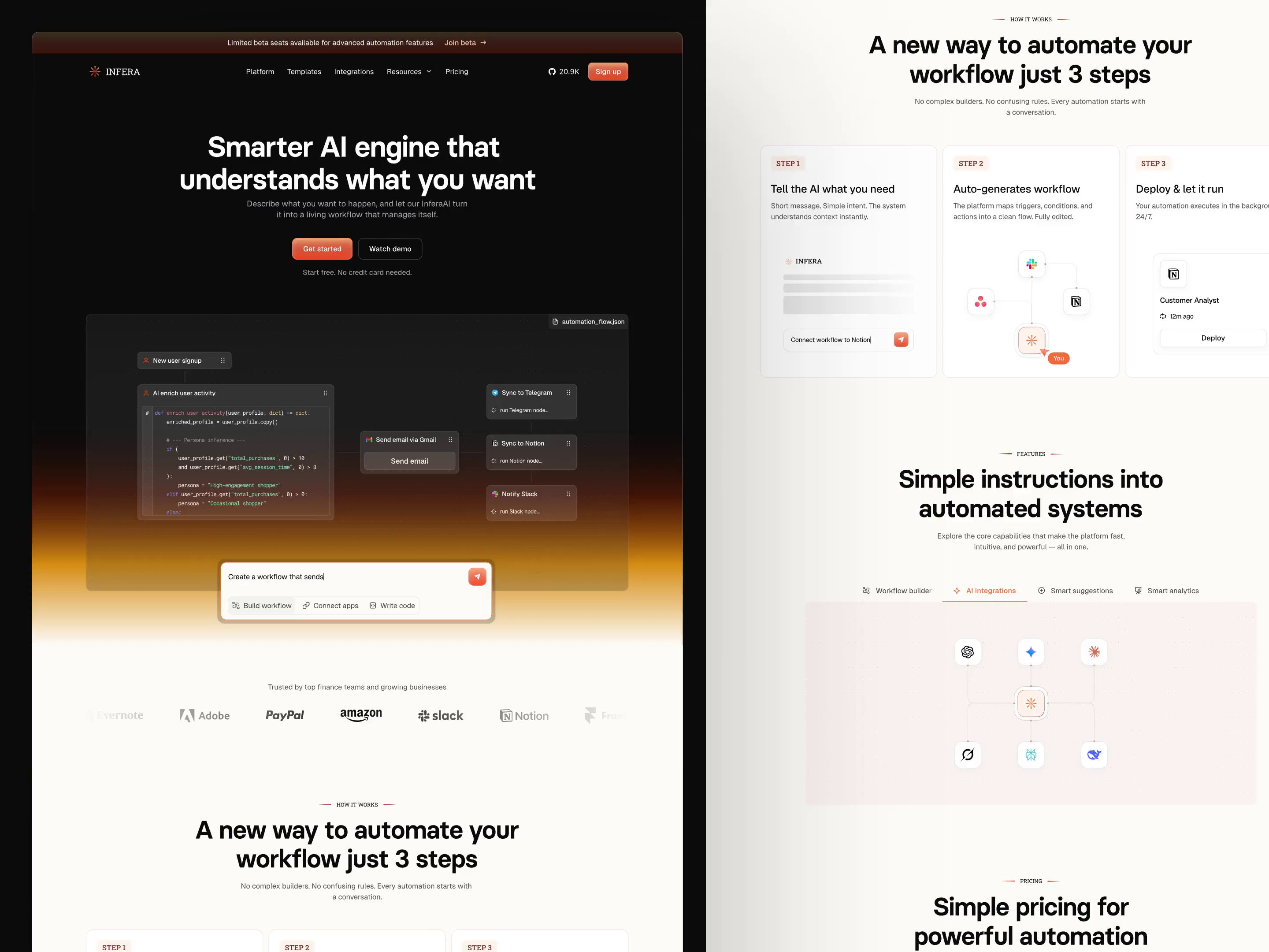 Example of Infera - AI Workflow - Homepage