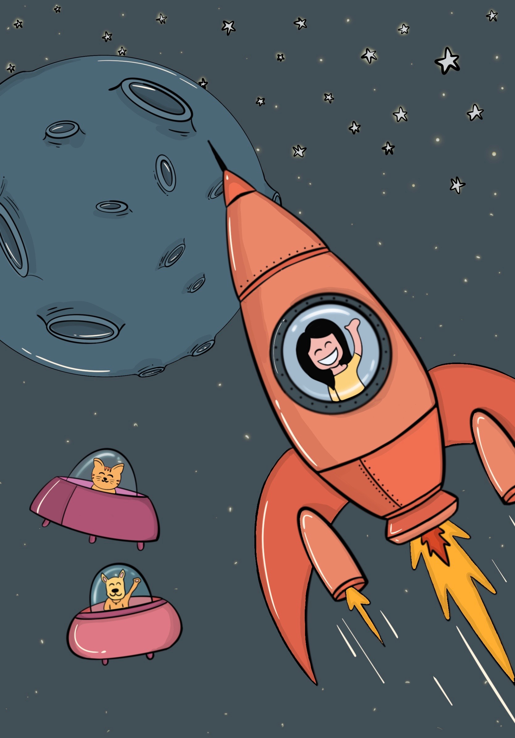 Space time adventure animals art character design cute drawing graphic design happy illustration solid space vector