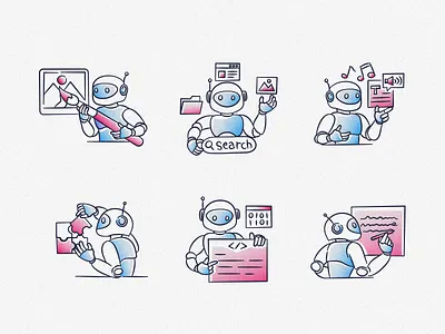 Robot Working - Illustration activity ai artificial intelligence character design digital illustration hand draw icon illustration outline illustration retro robot tag: ui