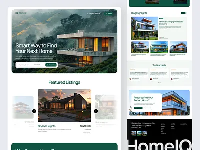 HomeIQ Real Estate Website – Smart Home Search & Listings dribbble landing page property real estate real estate platform real estate website webdesign website