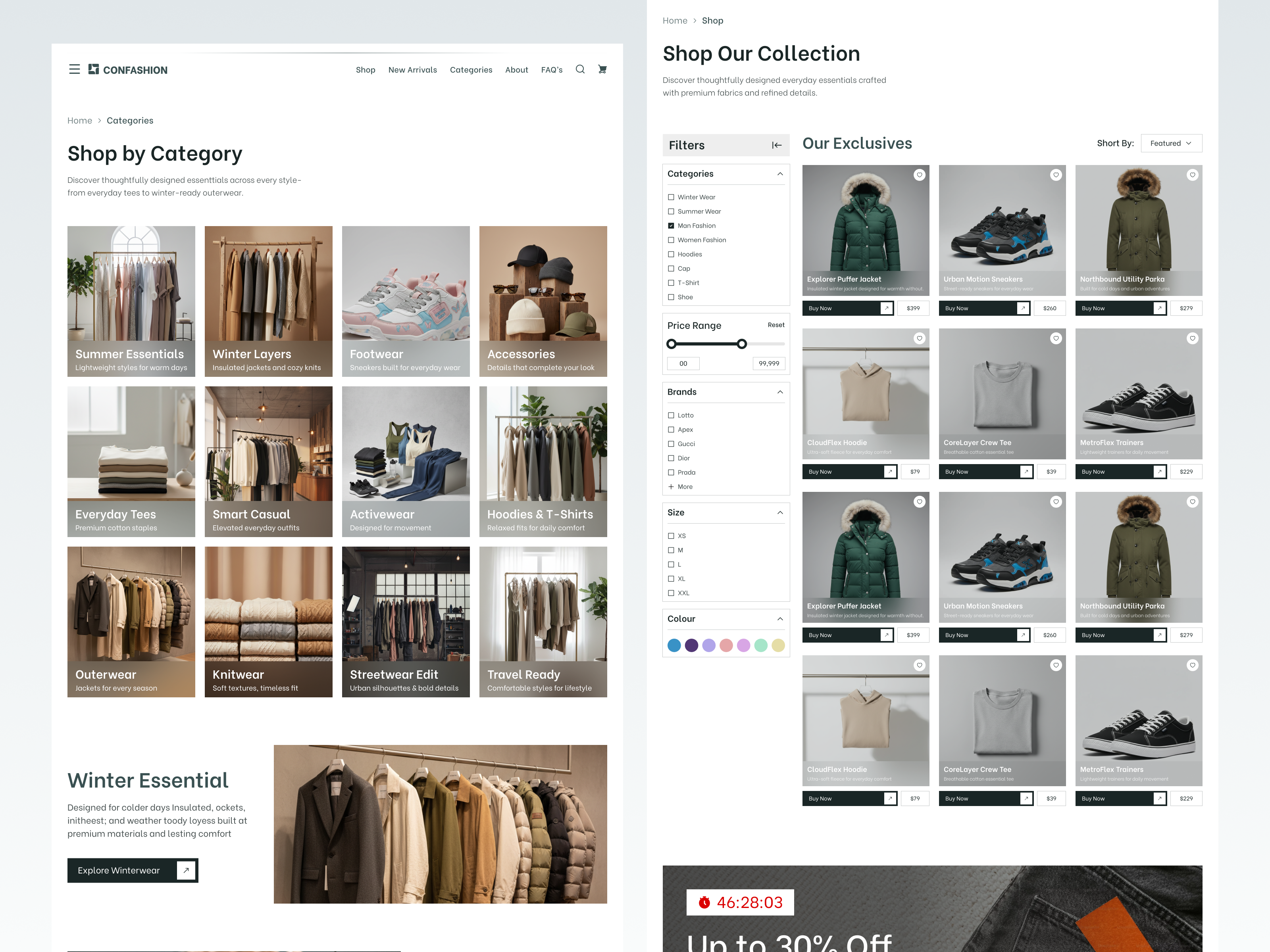 Fashion E-commerce Website UI/UX Design | Category | Shop interface product service startup ui ux web