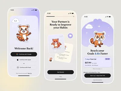 Habit Tracker App app design app interfaces goaltracking habit habit tracker home screen ios app login signup page mobile mobile app mobile app design premium page premium subscription pricing plan pricingpage signup page subscriptions tracker ui ux design