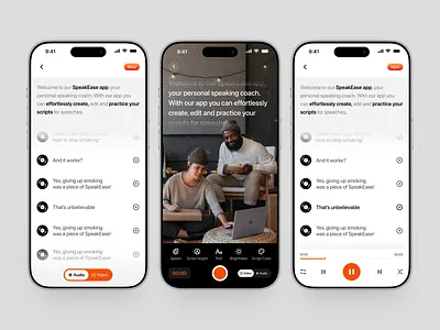 SpeakEase – Personal Speaking Coach App ai app ai chat ai chatbot ai platform app design app designer app interface application design mobile mobile app mobile ui mobile ui concept product design ui design ui ux user interface ux design wavespace web application
