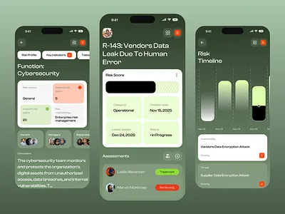 Cybersecurity Risk Management Mobile App analytics app app design cybersecurity cybersecurity app cybersecurity mobile app digital security enterprise dashboard information security monitoring app security security app ui threat management ui ux design workflow app