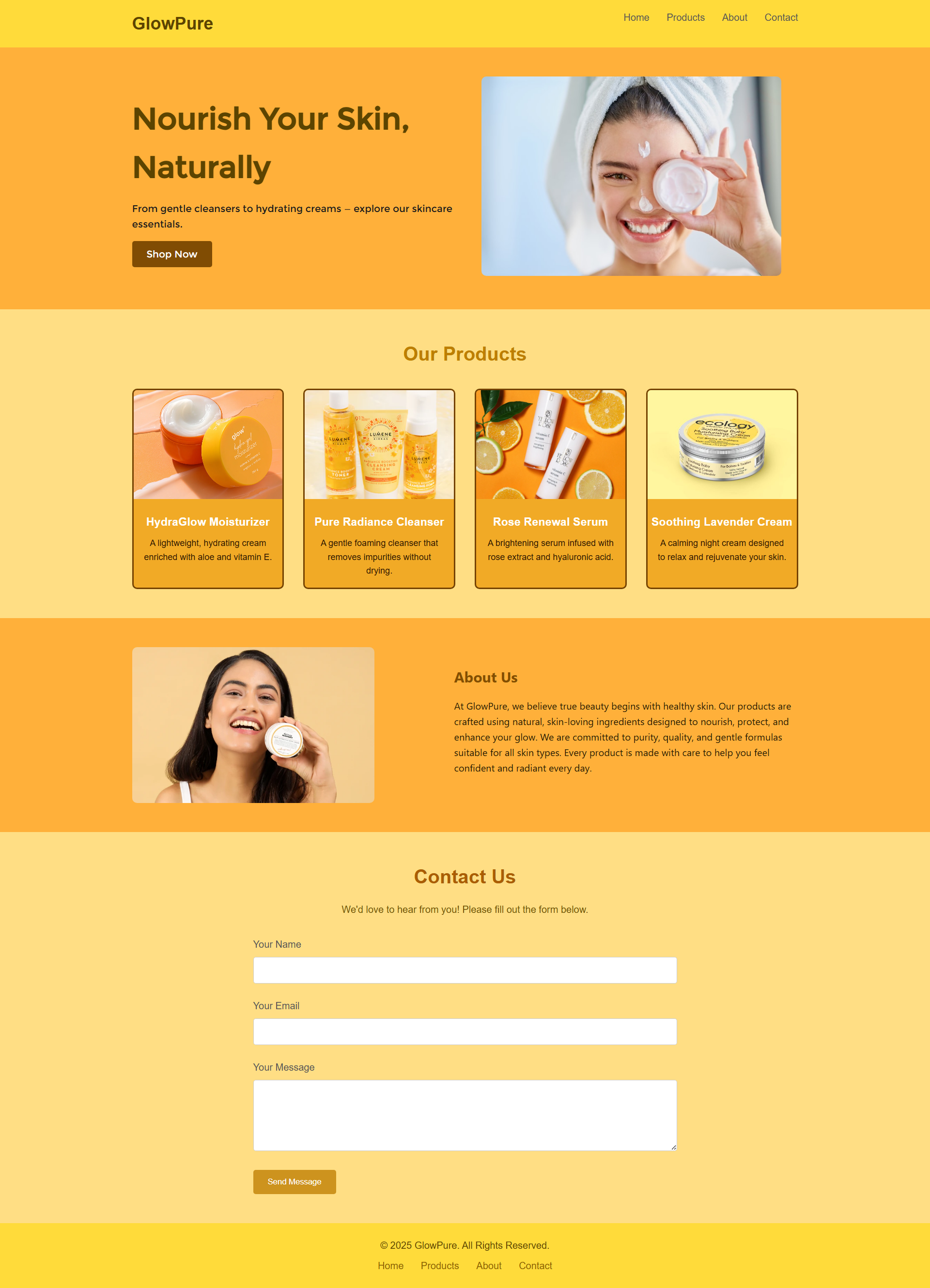 GlowPure Skincare Website Landing Page advertisement branding design graphic design illustration logo typography ui ux vector
