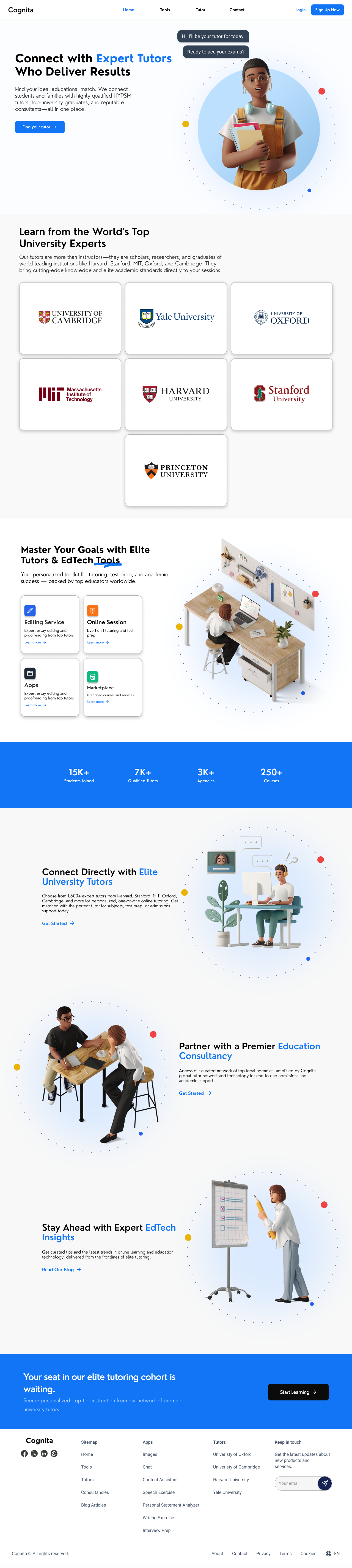 Cognita - Online Tutoring Landing Page blue branding education landing page school student tutoring ui