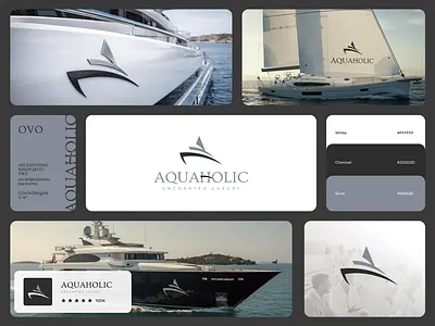 Aquaholic - Luxury Yacht Brand Identity Design boat brand guidelines branding graphic design identity design logo logo design luxury branding luxury logo luxury yacht marine marine logo minimal logo modern branding premium brand sailing visual identity yacht yacht branding yacht logo