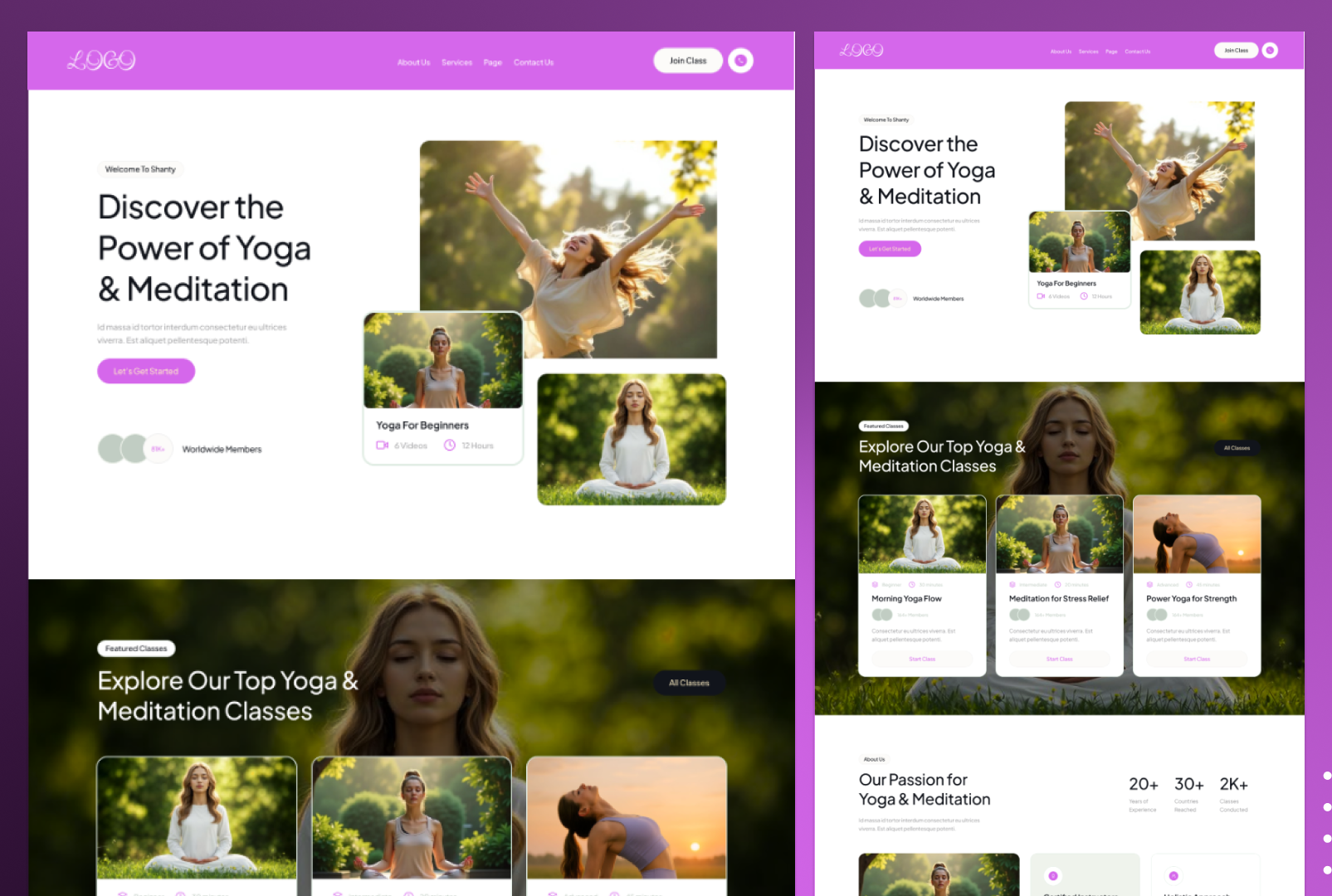 Yoga & Meditation Website UI Design – Wellness Landing Page figmadesign fitnesswebsite healthwebsite landingpagedesign meditationclasses meditationui meditationwebsite modernwebsite responsiveweb uidesign uxdesign webuidesign webuxdesign wellnesslandingpage wellnessui wellnesswebsite yogaappui yogaclasses yogawebdesign yogawebsite